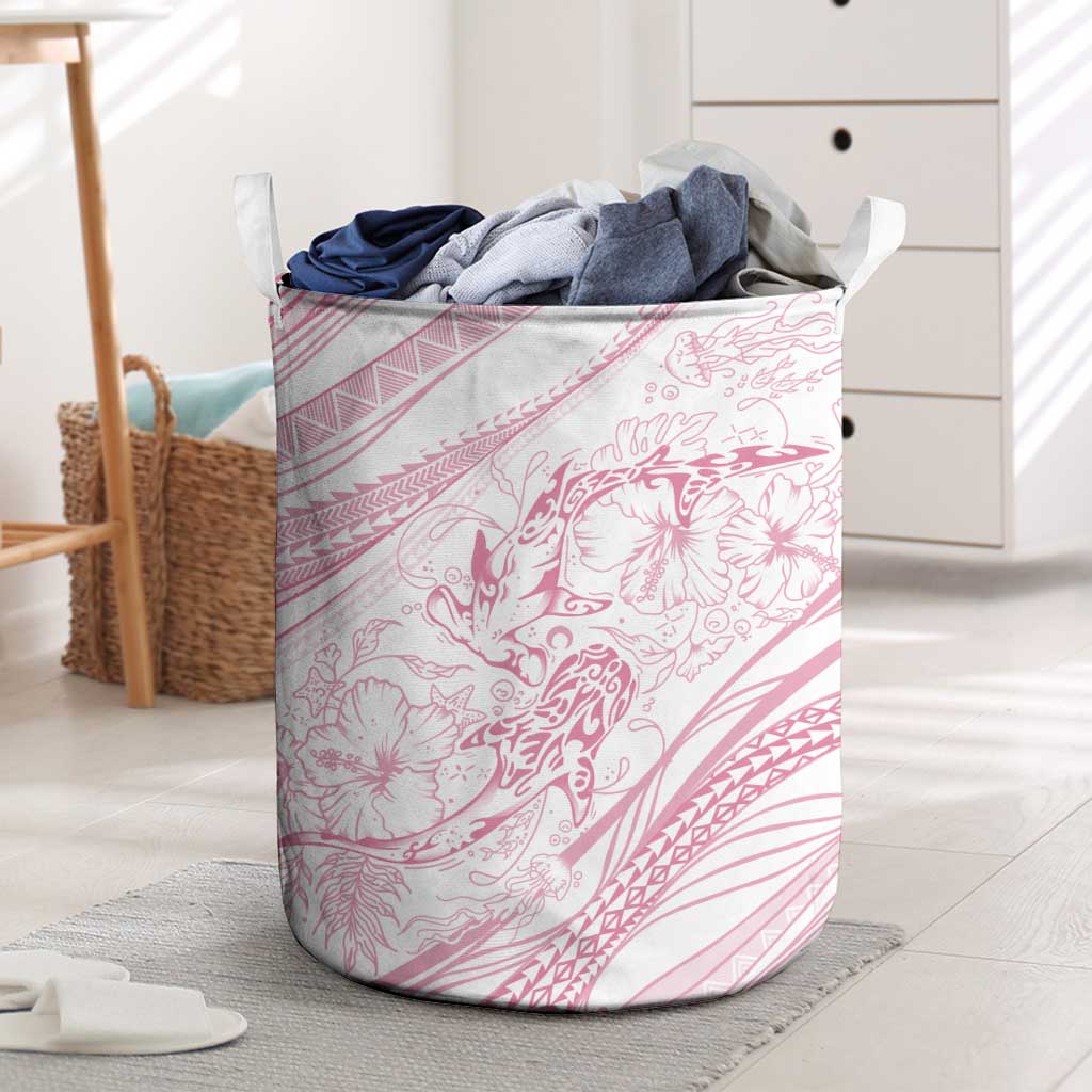 Sharks Couple Dreamy Polynesians Floral Sea Laundry Basket Pink - Polynesian Pride