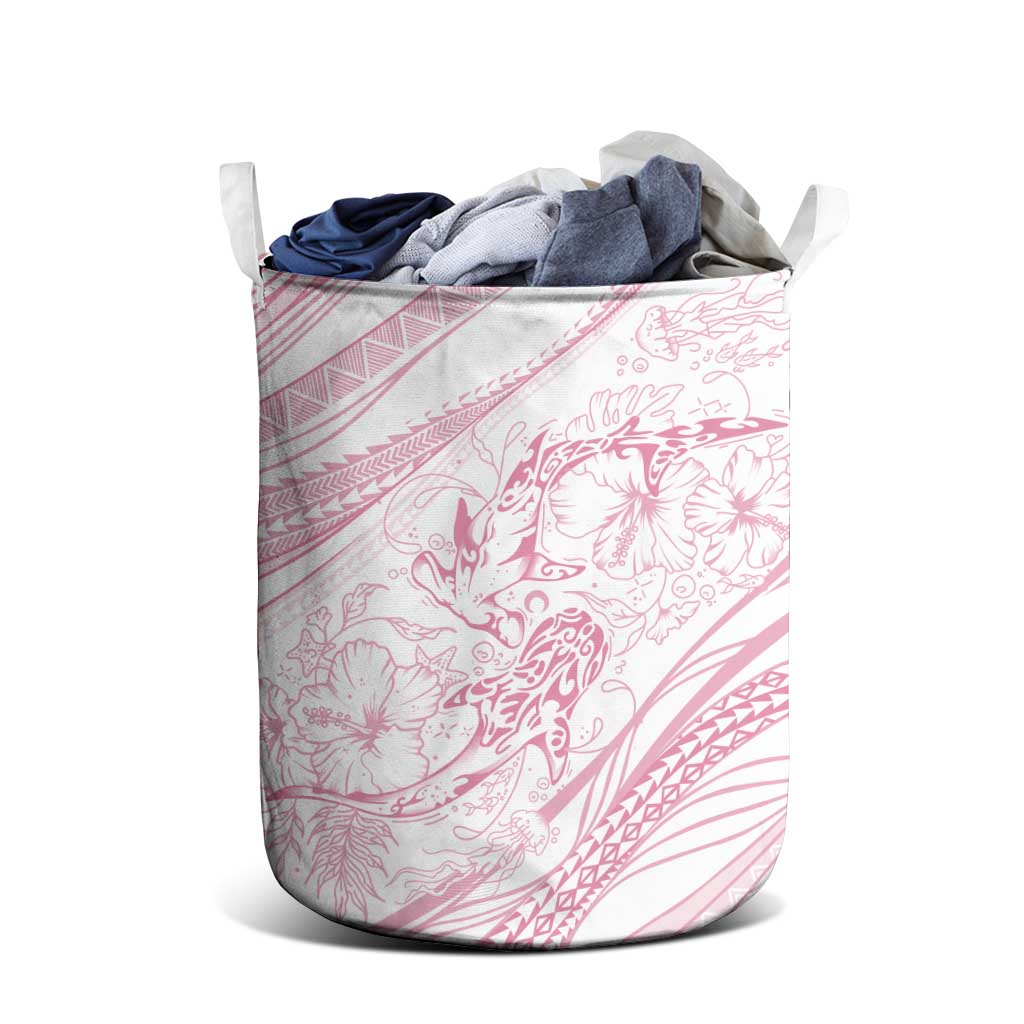 Sharks Couple Dreamy Polynesians Floral Sea Laundry Basket Pink - Polynesian Pride