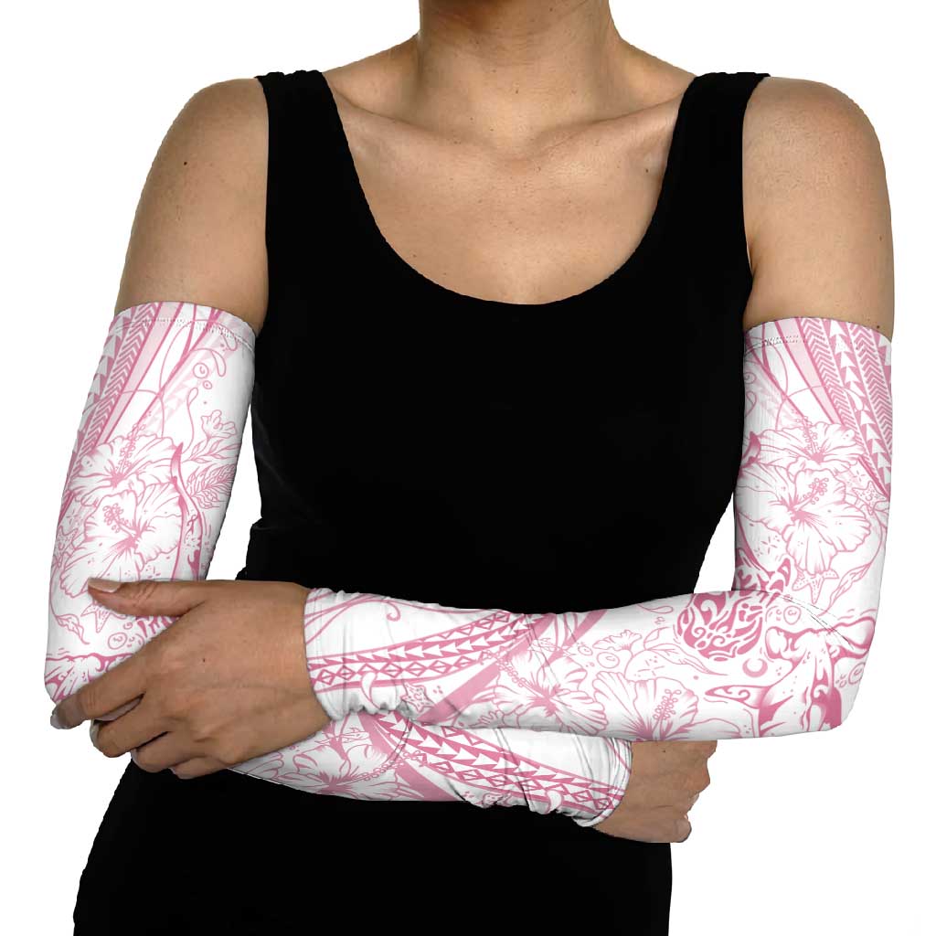 Sharks Couple Dreamy Polynesians Floral Sea Arm Sleeves Pink - Polynesian Pride