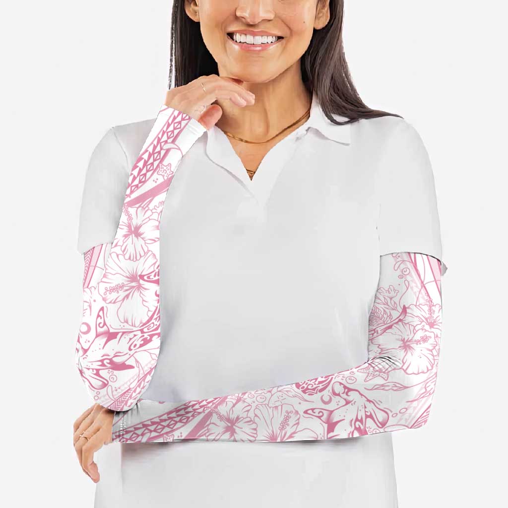 Sharks Couple Dreamy Polynesians Floral Sea Arm Sleeves Pink - Polynesian Pride