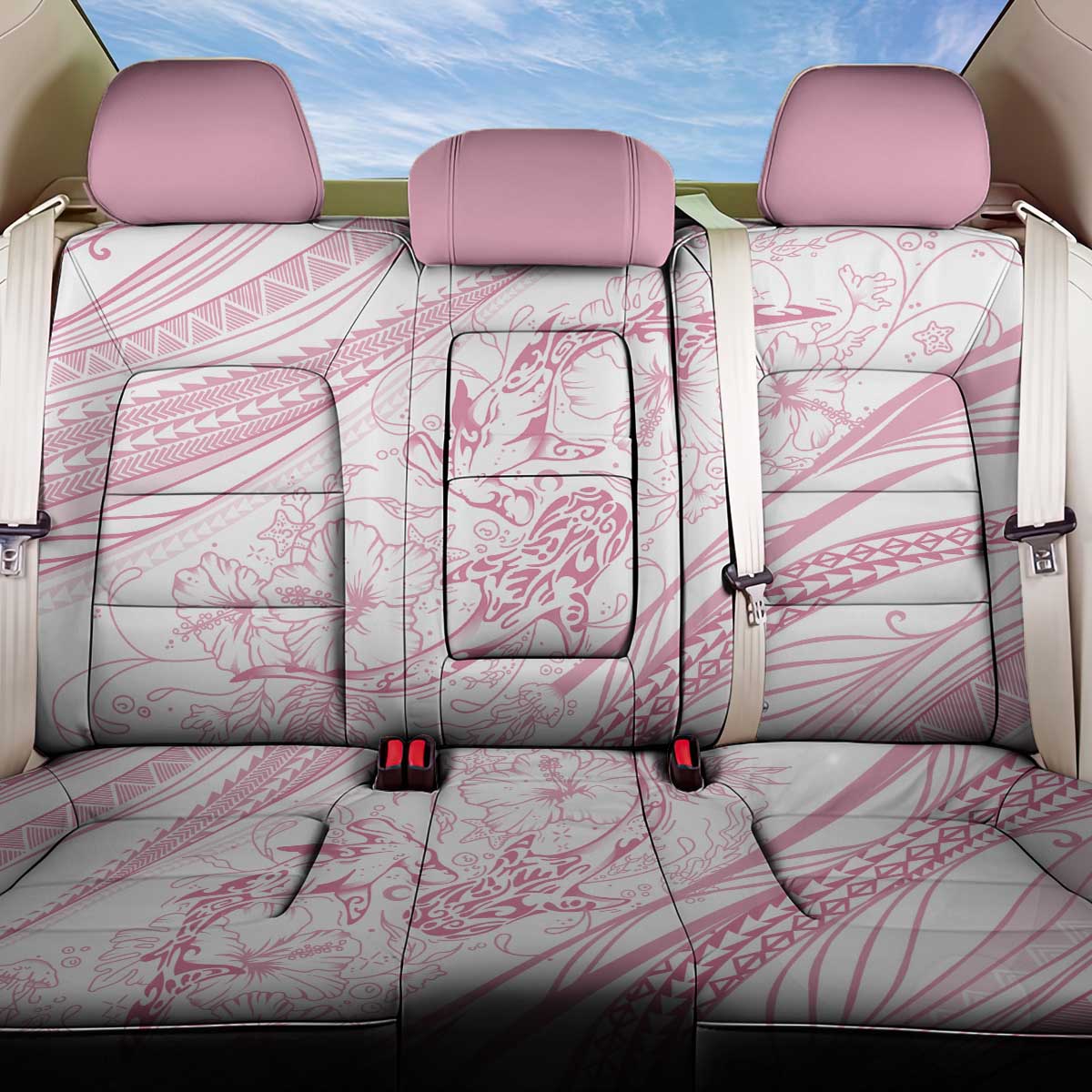 Sharks Couple Dreamy Polynesians Floral Sea Back Car Seat Cover Pink - Polynesian Pride