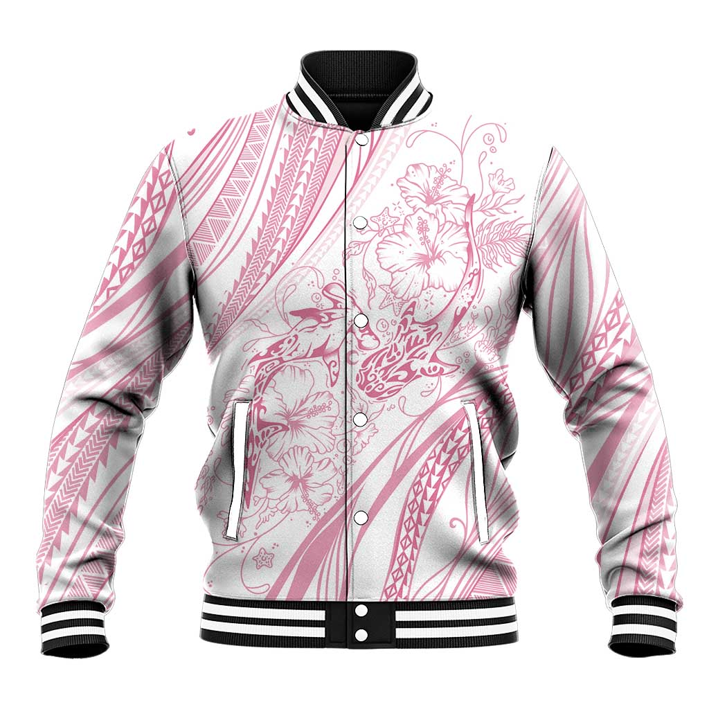 Sharks Couple Dreamy Polynesians Floral Sea Baseball Jacket Pink - Polynesian Pride