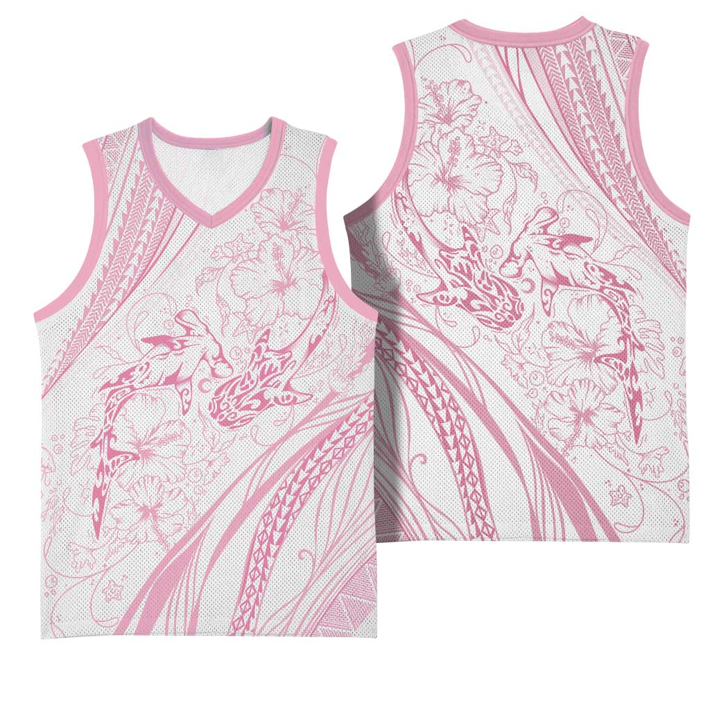 Sharks Couple Dreamy Polynesians Floral Sea Basketball Jersey Pink - Polynesian Pride