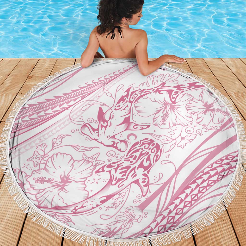 Sharks Couple Dreamy Polynesians Floral Sea Beach Blanket Pink - Polynesian Pride