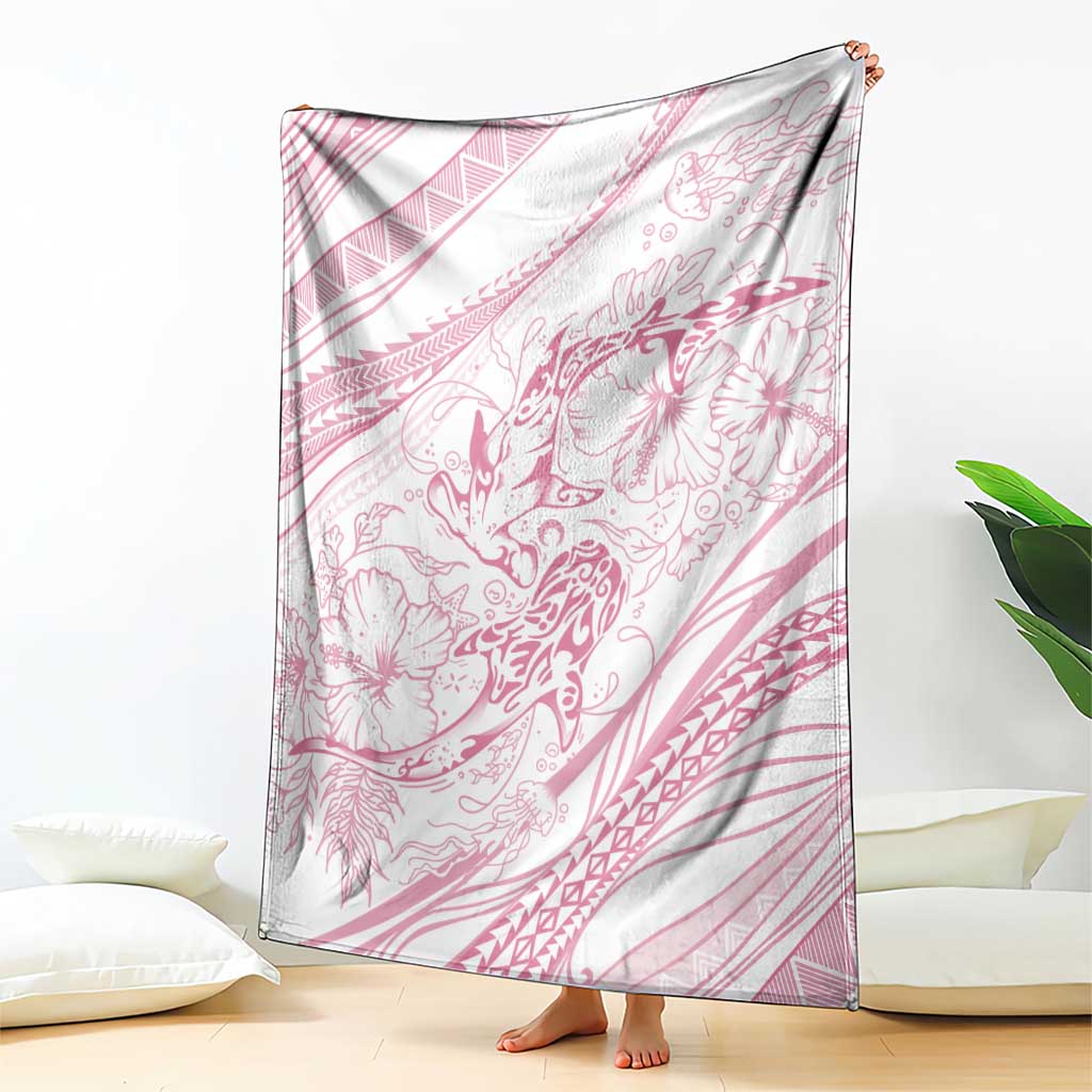Sharks Couple Dreamy Polynesians Floral Sea Blanket Pink - Polynesian Pride