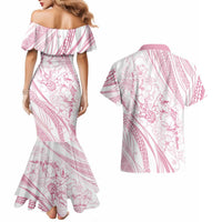 Sharks Couple Dreamy Polynesians Floral Sea Couples Matching Mermaid Dress and Hawaiian Shirt Pink LT7 - Polynesian Pride