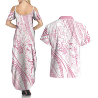 Sharks Couple Dreamy Polynesians Floral Sea Couples Matching Summer Maxi Dress and Hawaiian Shirt Pink LT7 - Polynesian Pride