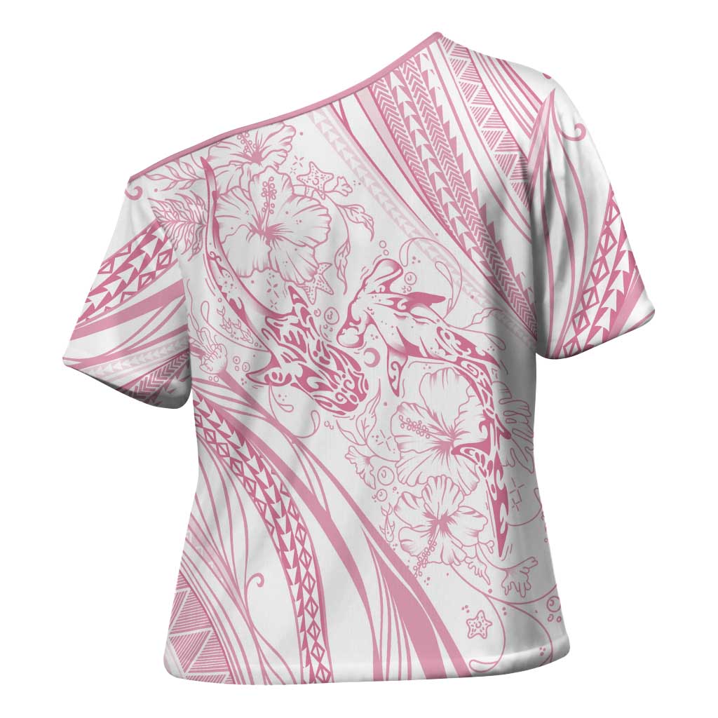 Sharks Couple Dreamy Polynesians Floral Sea Cross Shoulder Shirt Pink - Polynesian Pride