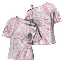 Sharks Couple Dreamy Polynesians Floral Sea Cross Shoulder Shirt Pink - Polynesian Pride