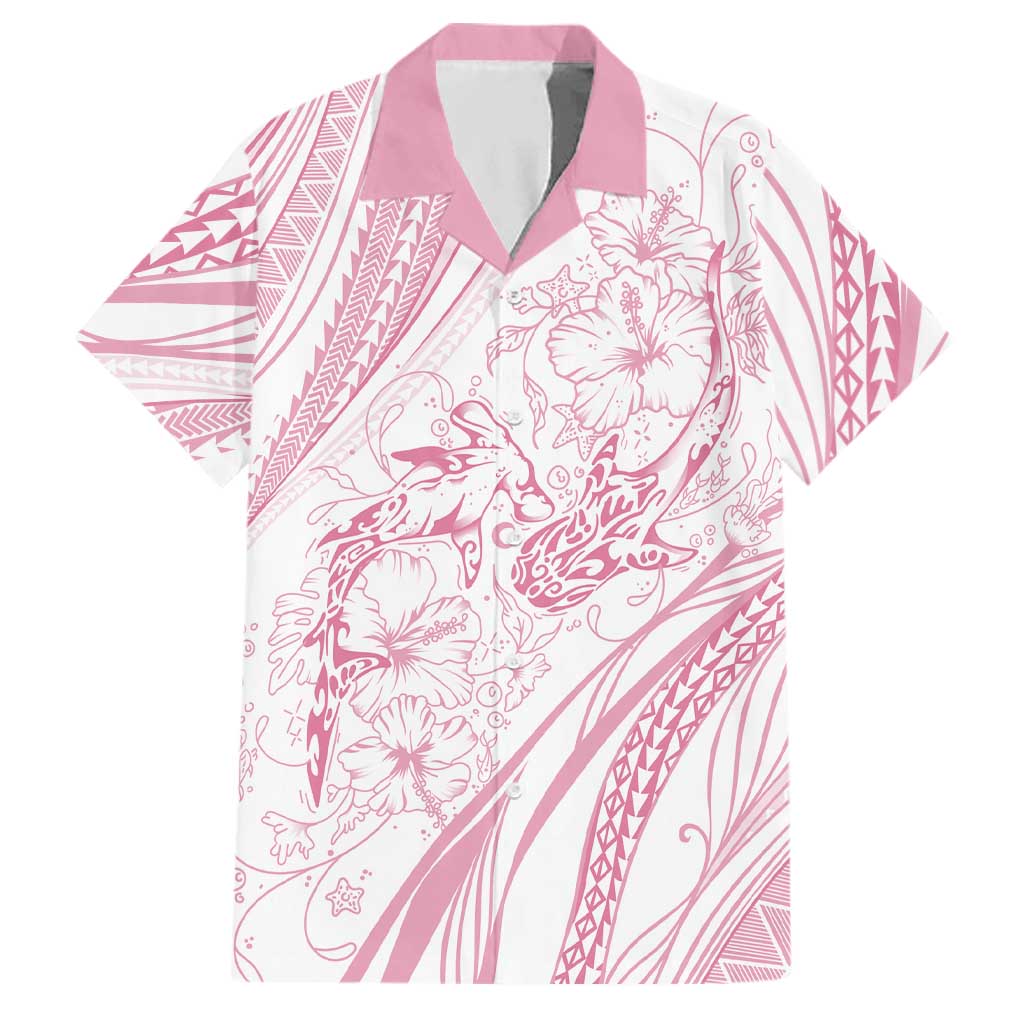 Sharks Couple Dreamy Polynesians Floral Sea Family Matching Mermaid Dress and Hawaiian Shirt Pink LT7 Dad's Shirt - Short Sleeve Pink - Polynesian Pride