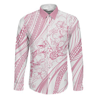 Sharks Couple Dreamy Polynesians Floral Sea Family Matching Off The Shoulder Long Sleeve Dress and Hawaiian Shirt Pink LT7 Dad's Shirt - Long Sleeve Pink - Polynesian Pride