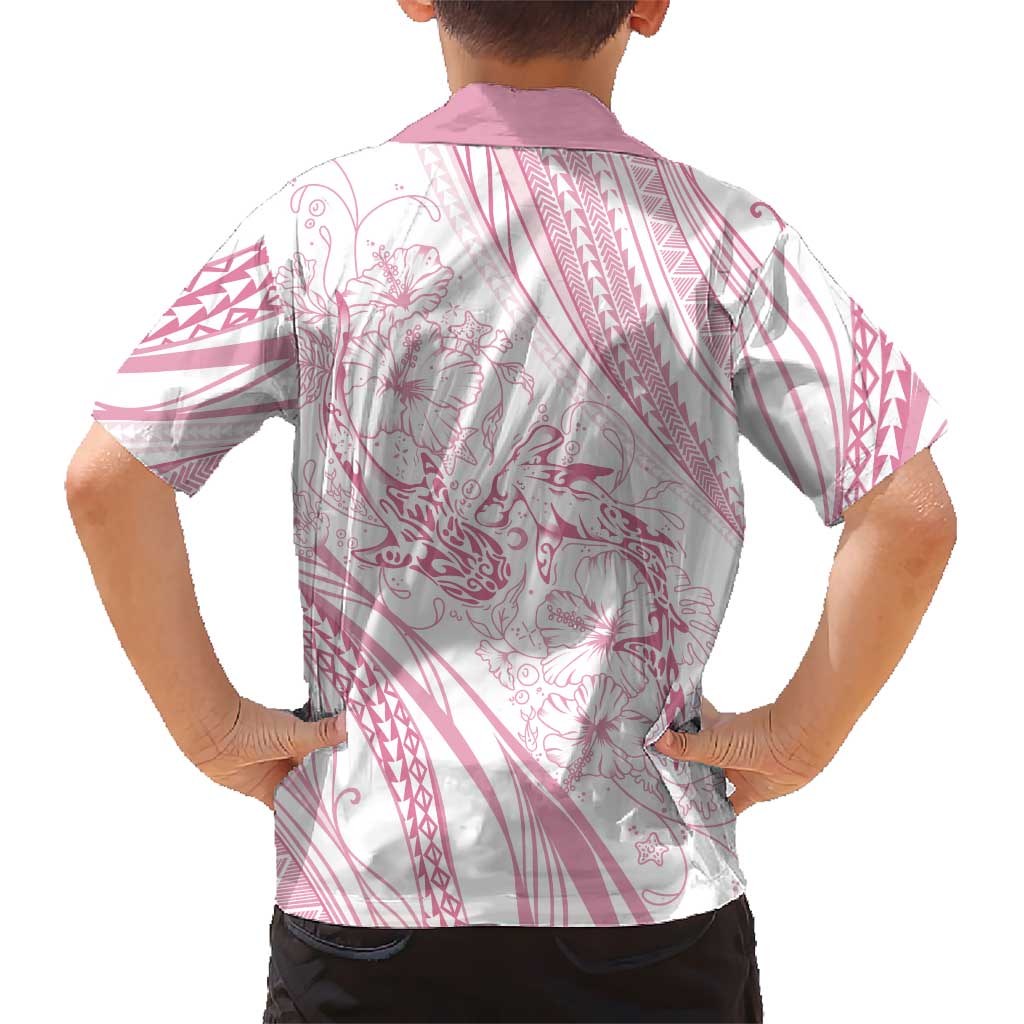 Sharks Couple Dreamy Polynesians Floral Sea Family Matching Off Shoulder Maxi Dress and Hawaiian Shirt Pink LT7 - Polynesian Pride