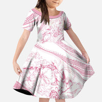 Sharks Couple Dreamy Polynesians Floral Sea Family Matching Off Shoulder Maxi Dress and Hawaiian Shirt Pink LT7 Daughter's Dress Pink - Polynesian Pride