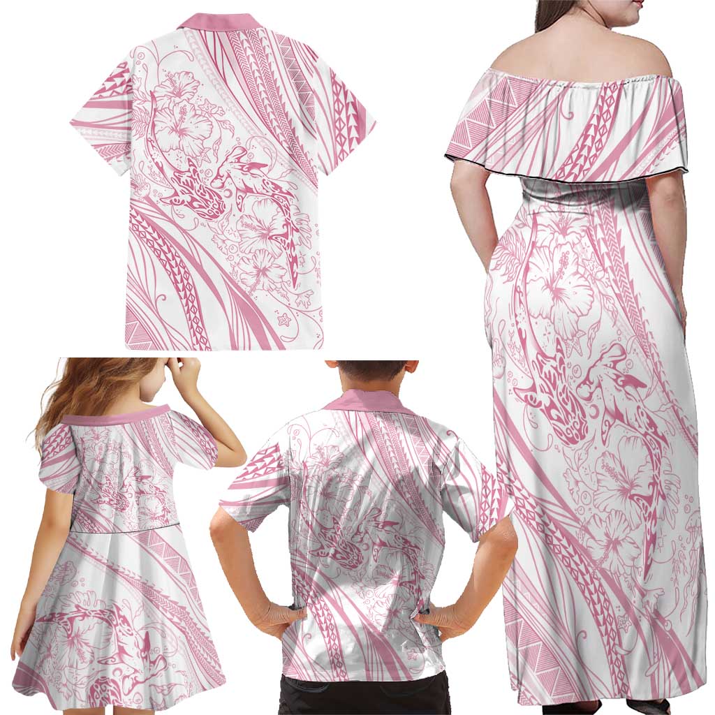 Sharks Couple Dreamy Polynesians Floral Sea Family Matching Off Shoulder Maxi Dress and Hawaiian Shirt Pink LT7 - Polynesian Pride
