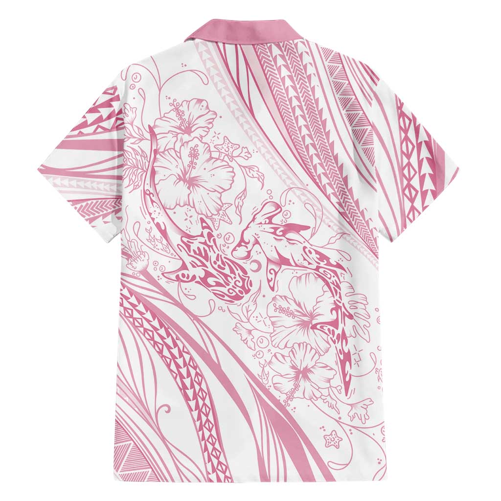 Sharks Couple Dreamy Polynesians Floral Sea Family Matching Off Shoulder Short Dress and Hawaiian Shirt Pink LT7 - Polynesian Pride