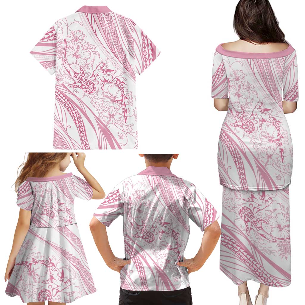 Sharks Couple Dreamy Polynesians Floral Sea Family Matching Puletasi and Hawaiian Shirt Pink LT7 - Polynesian Pride
