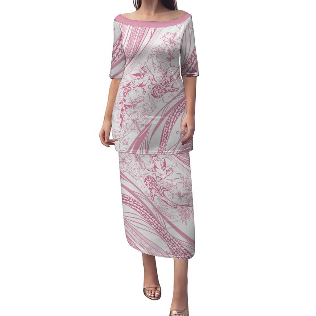 Sharks Couple Dreamy Polynesians Floral Sea Family Matching Puletasi and Hawaiian Shirt Pink LT7 Mom's Dress Pink - Polynesian Pride