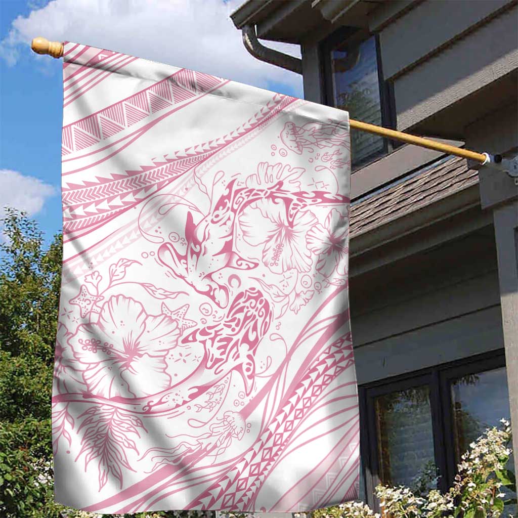 Sharks Couple Dreamy Polynesians Floral Sea Garden Flag Pink - Polynesian Pride