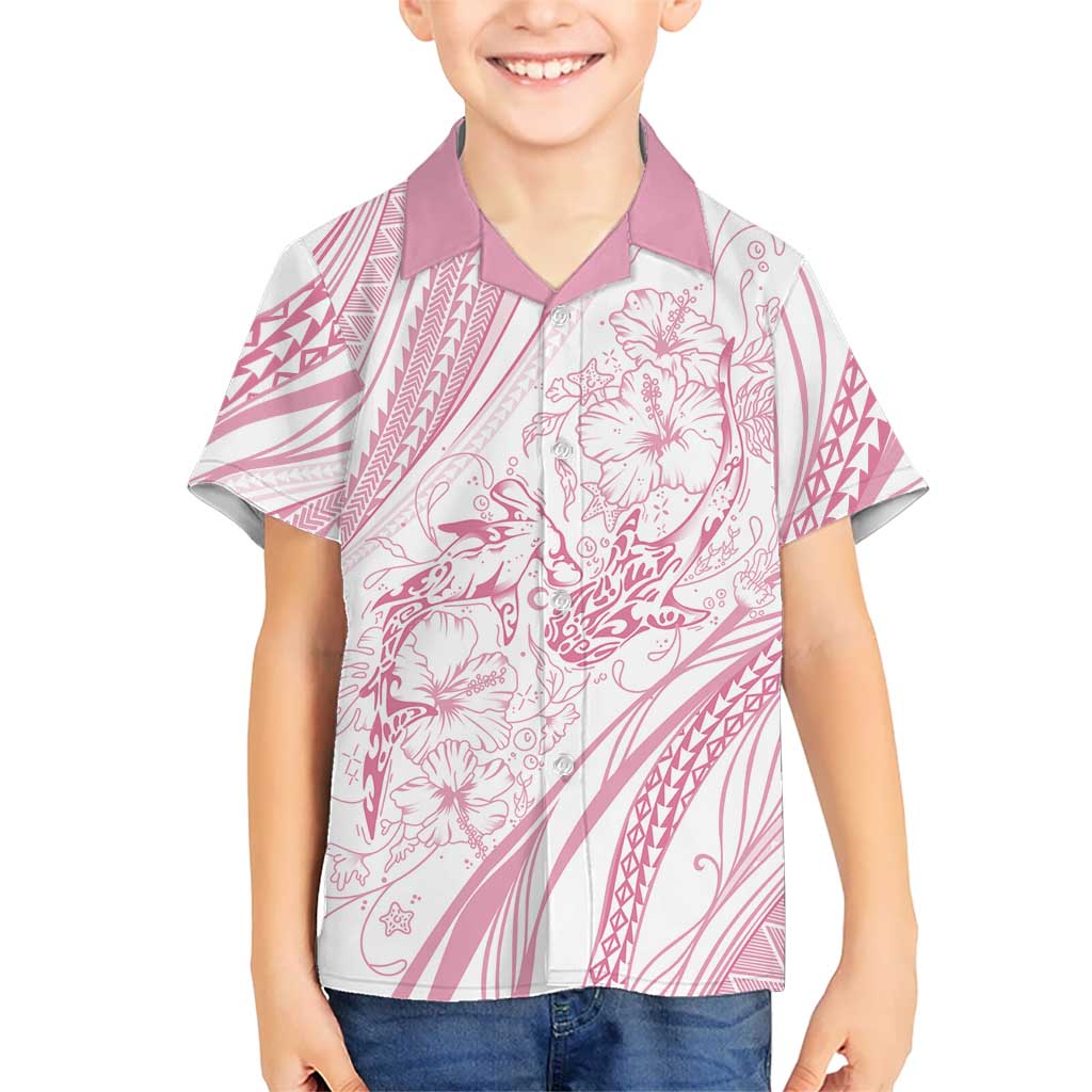 Sharks Couple Dreamy Polynesians Floral Sea Kid Hawaiian Shirt Pink - Polynesian Pride
