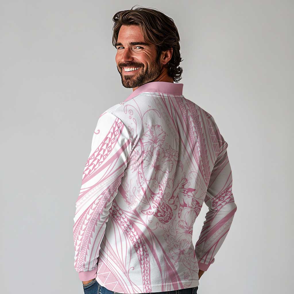 Sharks Couple Dreamy Polynesians Floral Sea Long Sleeve Polo Shirt Pink - Polynesian Pride