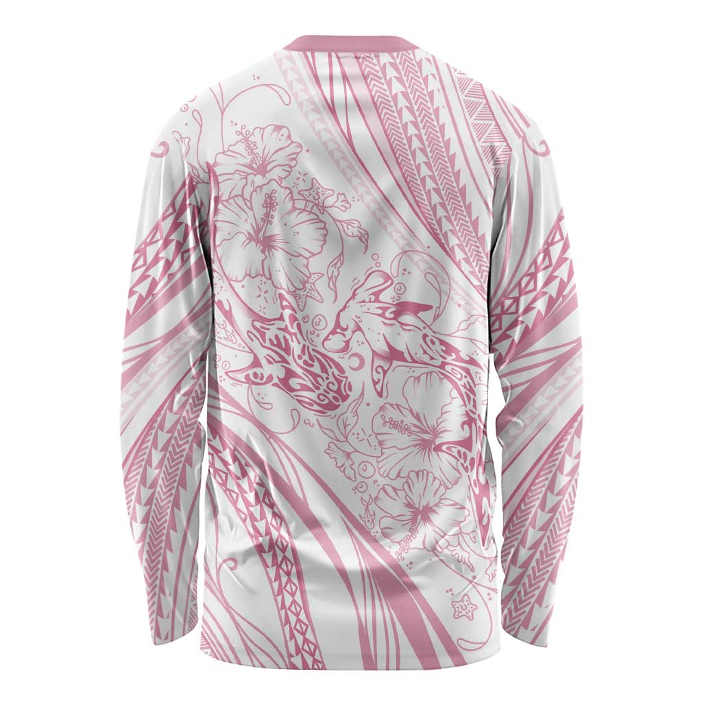 Sharks Couple Dreamy Polynesians Floral Sea Long Sleeve Shirt Pink - Polynesian Pride