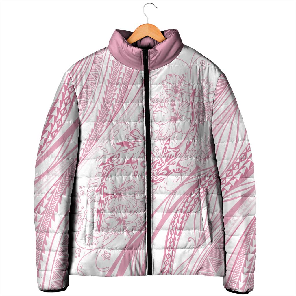 Sharks Couple Dreamy Polynesians Floral Sea Padded Jacket Pink - Polynesian Pride
