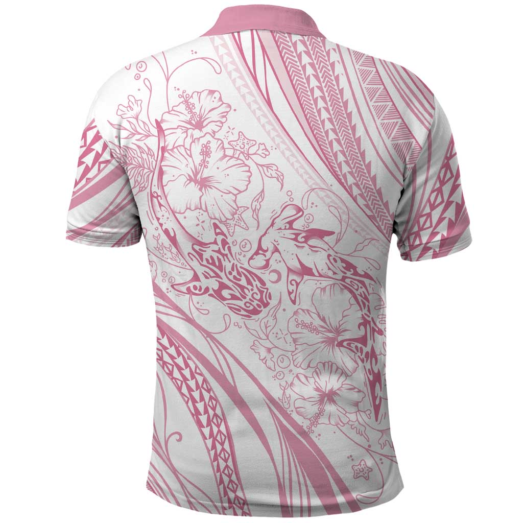 Sharks Couple Dreamy Polynesians Floral Sea Polo Shirt Pink - Polynesian Pride