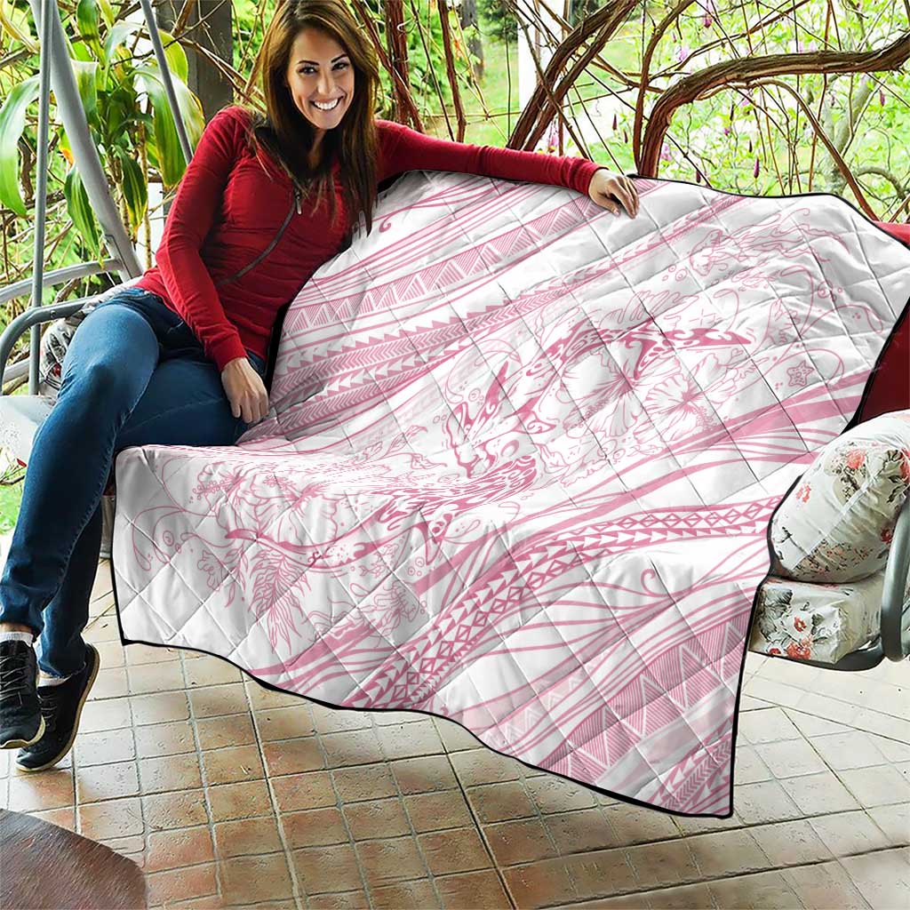 Sharks Couple Dreamy Polynesians Floral Sea Quilt Pink - Polynesian Pride