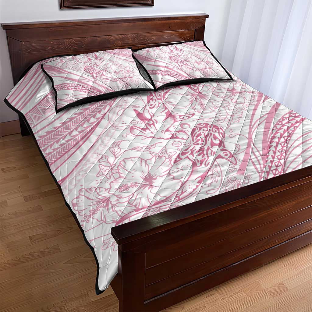 Sharks Couple Dreamy Polynesians Floral Sea Quilt Bed Set Pink - Polynesian Pride