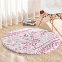 Sharks Couple Dreamy Polynesians Floral Sea Round Carpet Pink - Polynesian Pride