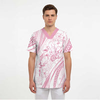Sharks Couple Dreamy Polynesians Floral Sea Scrub Top Pink - Polynesian Pride