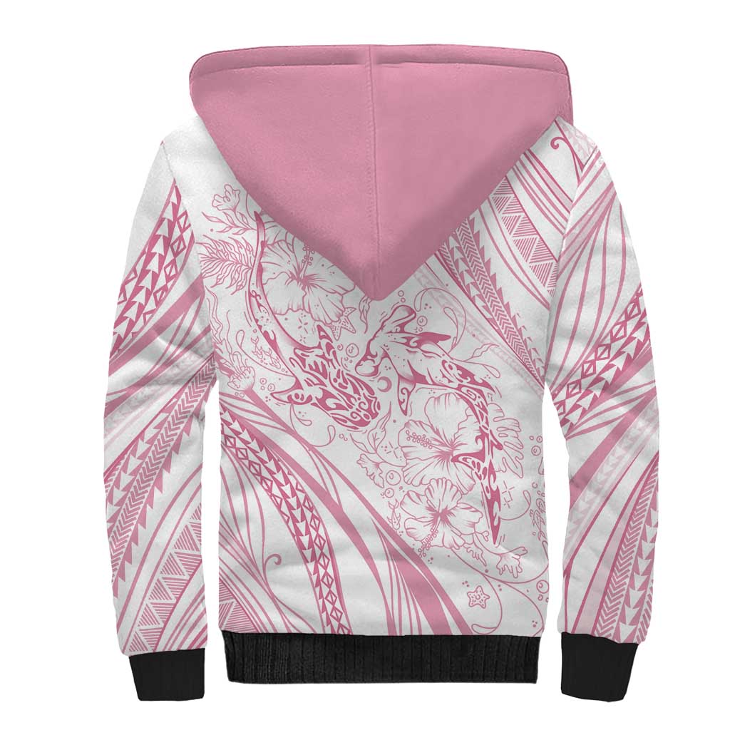 Sharks Couple Dreamy Polynesians Floral Sea Sherpa Hoodie Pink LT7 - Polynesian Pride