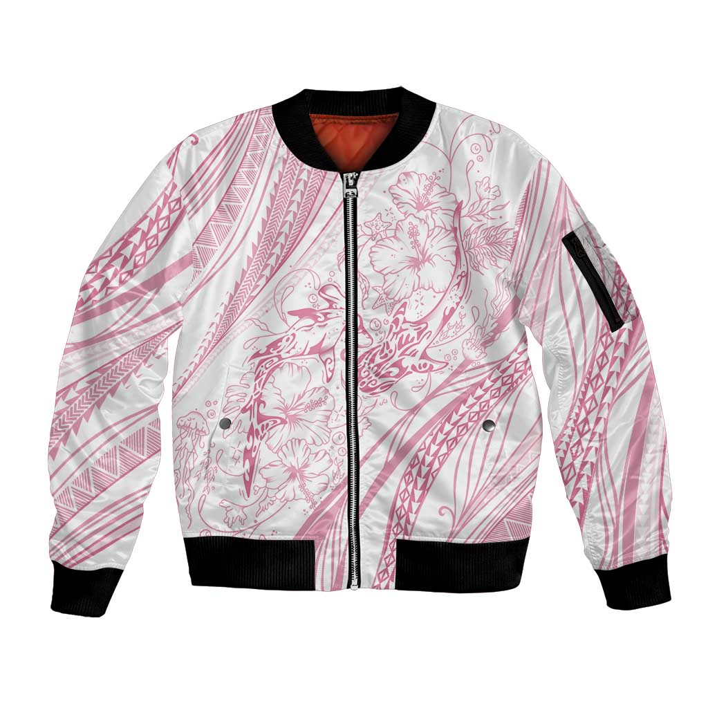 Sharks Couple Dreamy Polynesians Floral Sea Sleeve Zip Bomber Jacket Pink LT7 Unisex Pink - Polynesian Pride