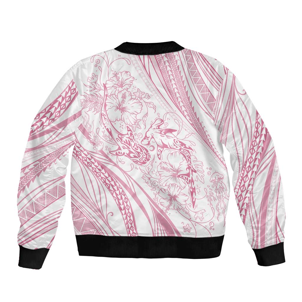 Sharks Couple Dreamy Polynesians Floral Sea Sleeve Zip Bomber Jacket Pink LT7 - Polynesian Pride