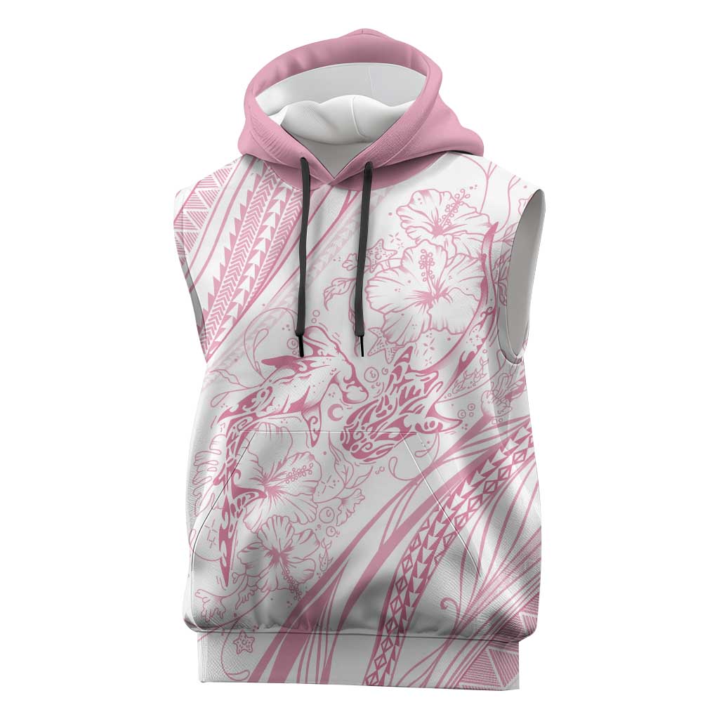 Sharks Couple Dreamy Polynesians Floral Sea Sleeveless Hoodie Pink - Polynesian Pride