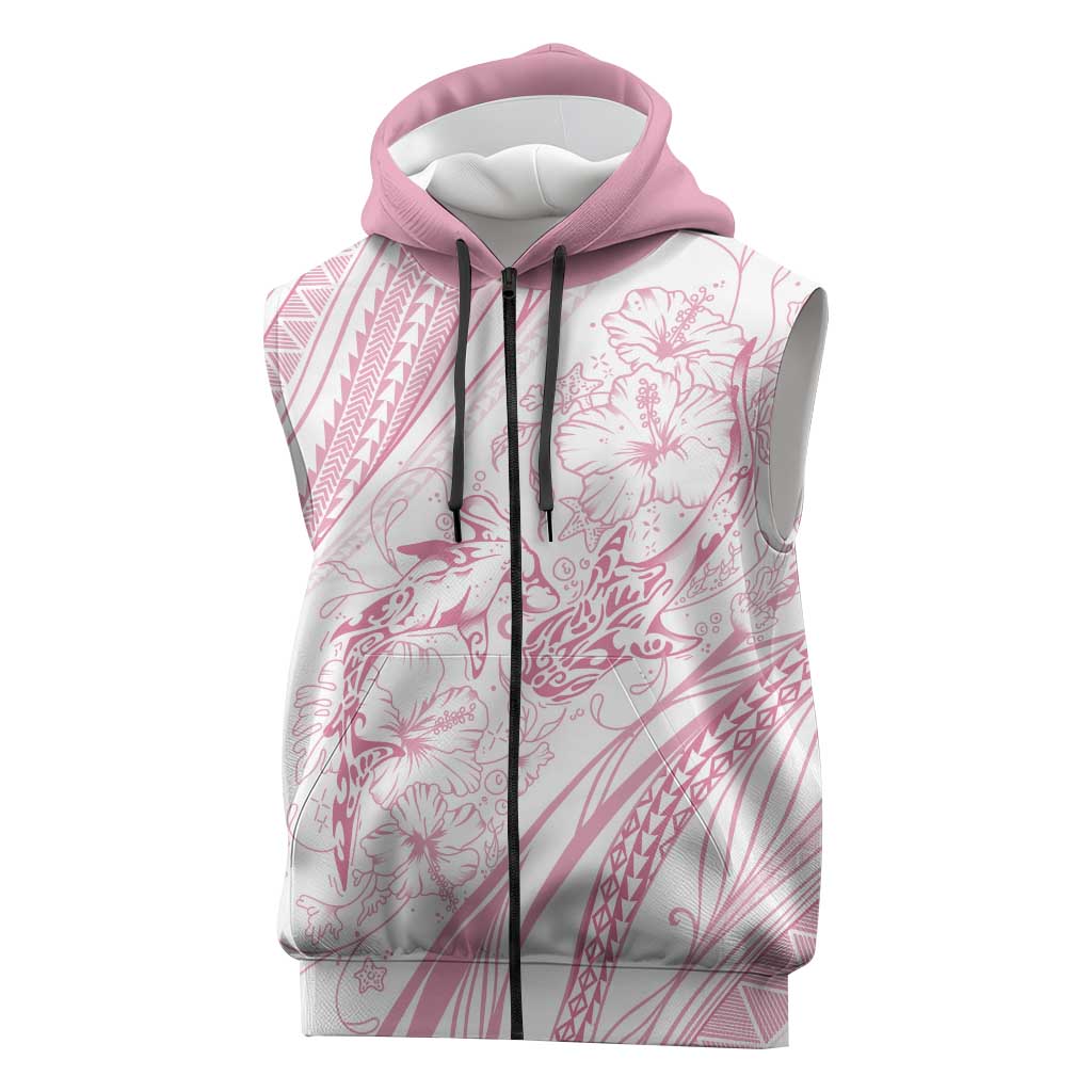 Sharks Couple Dreamy Polynesians Floral Sea Sleeveless Zip Hoodie Pink - Polynesian Pride