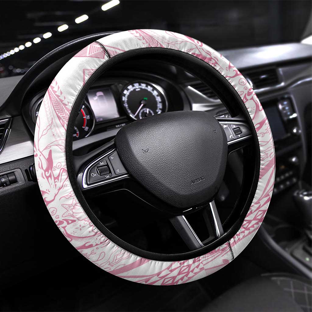 Sharks Couple Dreamy Polynesians Floral Sea Steering Wheel Cover Pink - Polynesian Pride