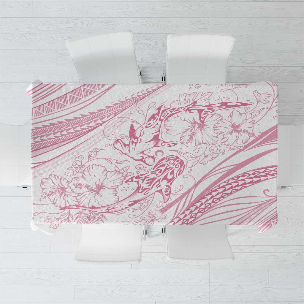 Sharks Couple Dreamy Polynesians Floral Sea Tablecloth Pink - Polynesian Pride