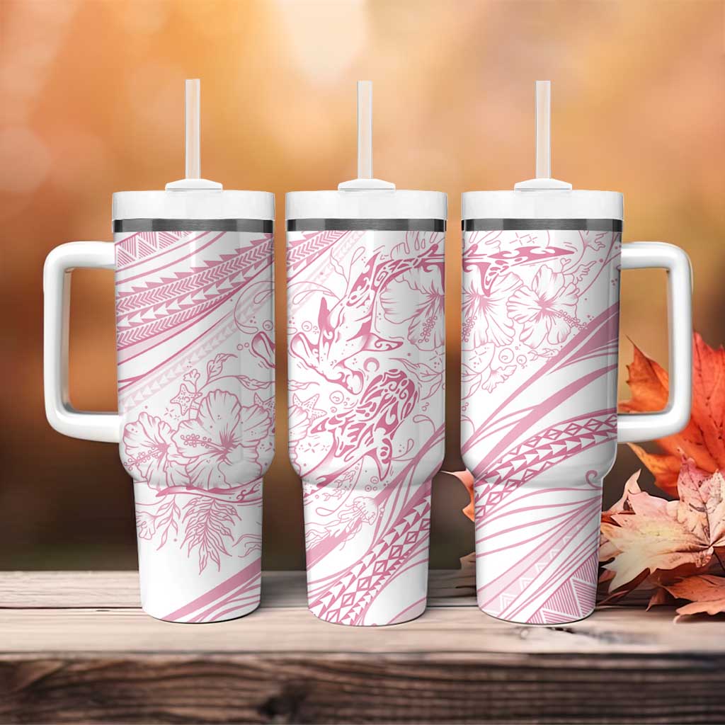 Sharks Couple Dreamy Polynesians Floral Sea Tumbler With Handle Pink - Polynesian Pride