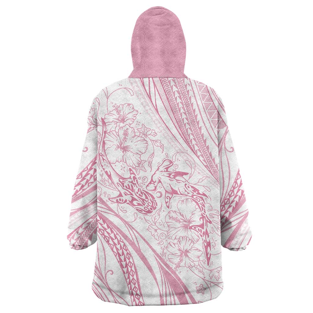 Sharks Couple Dreamy Polynesians Floral Sea Wearable Blanket Hoodie Pink - Polynesian Pride