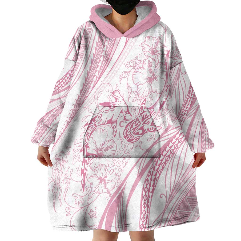 Sharks Couple Dreamy Polynesians Floral Sea Wearable Blanket Hoodie Pink - Polynesian Pride