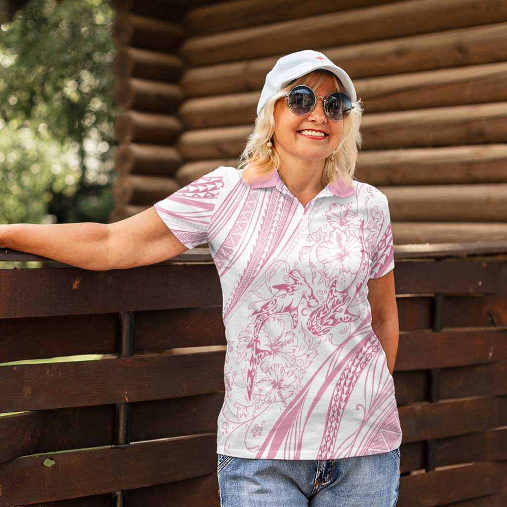 Sharks Couple Dreamy Polynesians Floral Sea Women Polo Shirt Pink - Polynesian Pride