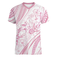 Sharks Couple Dreamy Polynesians Floral Sea Women V-Neck T-Shirt Pink LT7 Female Pink - Polynesian Pride
