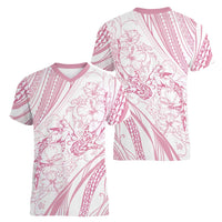 Sharks Couple Dreamy Polynesians Floral Sea Women V-Neck T-Shirt Pink LT7 - Polynesian Pride