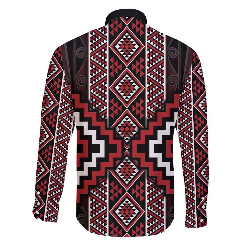 Red Tukutuku Pattern Aotearoa Family Matching Off Shoulder Short Dress and Hawaiian Shirt Niho Taniwha and Puhoro Motifs LT7 - Polynesian Pride