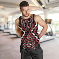 Red Tukutuku Pattern Aotearoa Men Tank Top Niho Taniwha and Puhoro Motifs