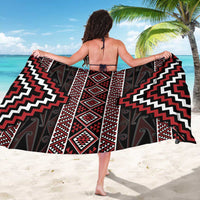 Red Tukutuku Pattern Aotearoa Sarong Niho Taniwha and Puhoro Motifs