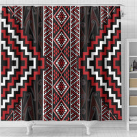 Red Tukutuku Pattern Aotearoa Shower Curtain Niho Taniwha and Puhoro Motifs