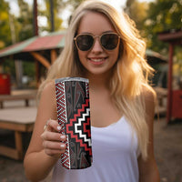 Red Tukutuku Pattern Aotearoa Skinny Tumbler Niho Taniwha and Puhoro Motifs LT7 - Polynesian Pride
