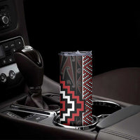 Red Tukutuku Pattern Aotearoa Skinny Tumbler Niho Taniwha and Puhoro Motifs LT7 - Polynesian Pride